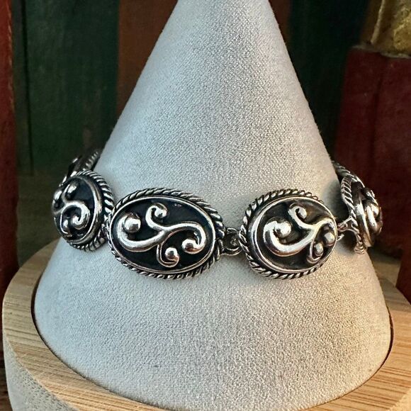 Silver-Tone Scroll Link Bracelet - Picture 1 of 7